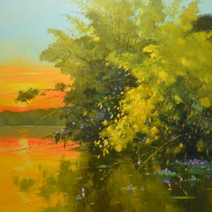 Sunset - Vietnamese Oil Painting Landscape by Artist Dang Dinh Ngo