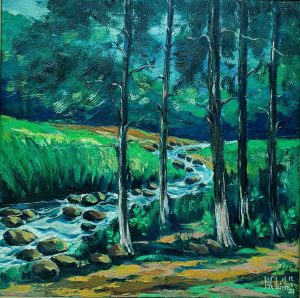 The Fountain - Vietnamese Oil Painting Landscape by Artist Minh Chinh