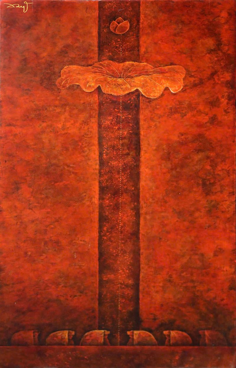 Throne of the Lotus Vietnamese Lacquer Painting by Artist Luong Duy