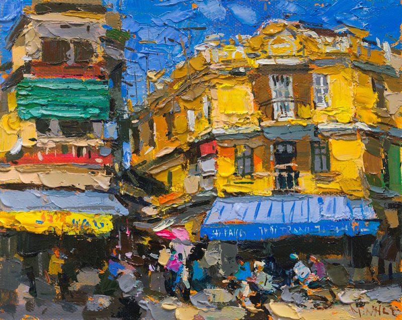 Ta Hien Street I - Vietnamese Oil Painting by Artist Pham Hoang Minh