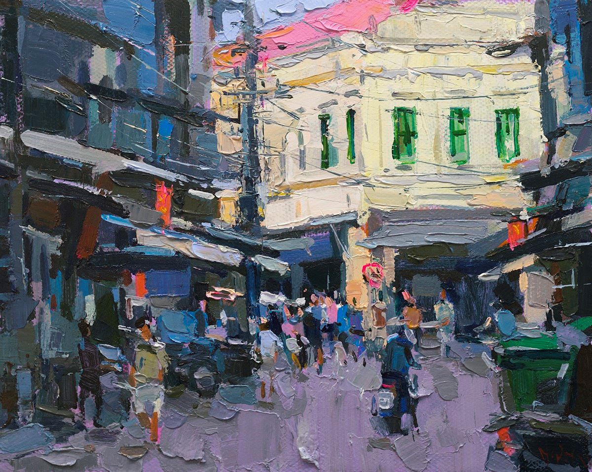 Ta Hien Street II - Vietnamese Oil Painting by Artist Pham Hoang Minh