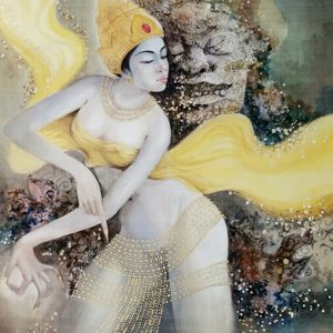 Tamia Tatih Dance - Vietnamese Watercolor Painting on Silk by Phan Niem