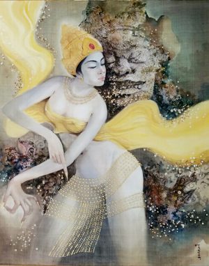 Tamia Tatih Dance - Vietnamese Watercolor Painting on Silk by Phan Niem