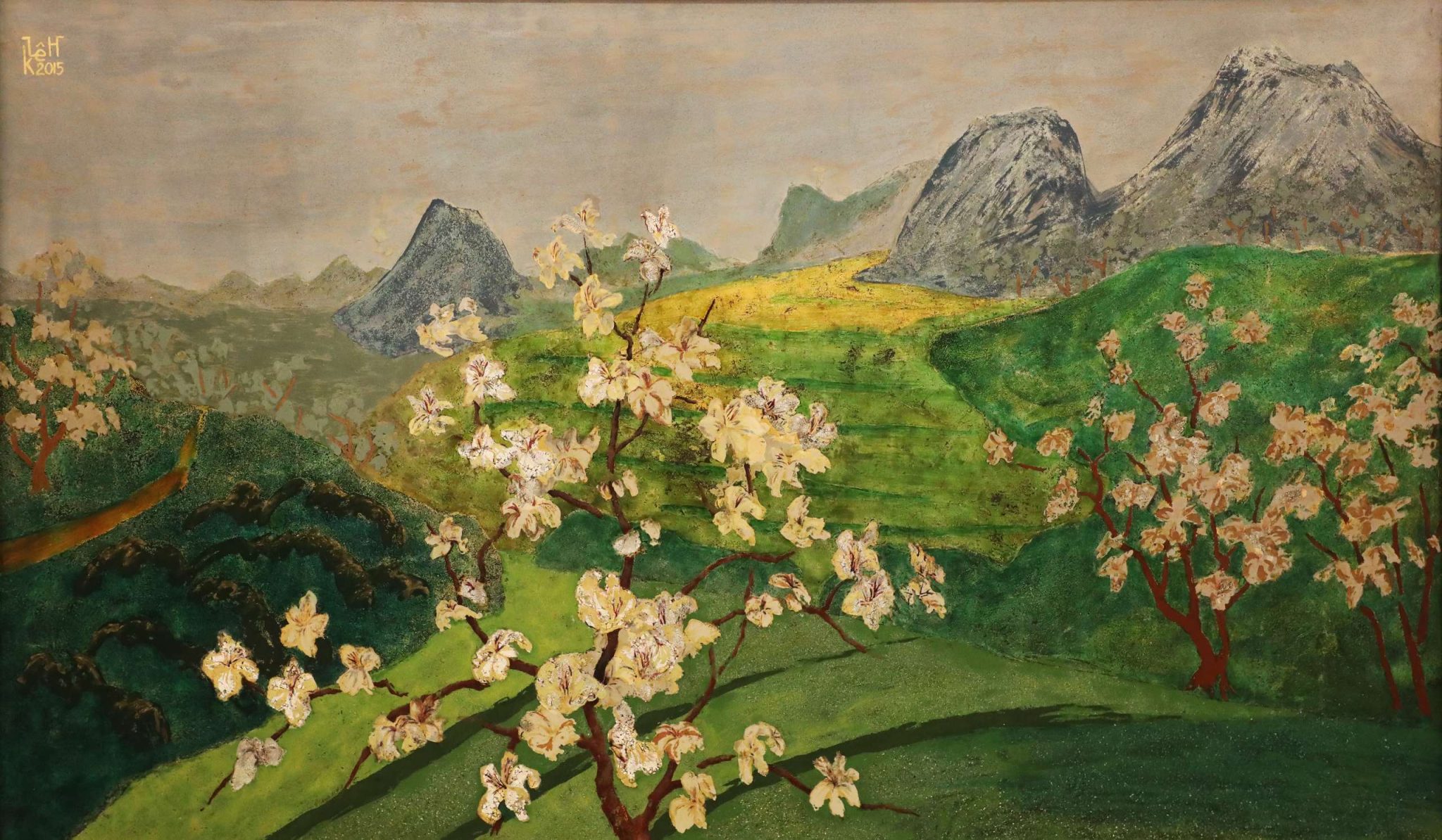 Northwest Blooming Season Vietnamese Lacquer Painting by Artist Le Khanh Hieu