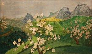 Northwest Blooming Season - Vietnamese Lacquer Painting by Artist Le Khanh Hieu