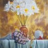 Tea Time Amidst Lotus Beauty Vietnamese Watercolour Painting By Artist Nguyen Lam