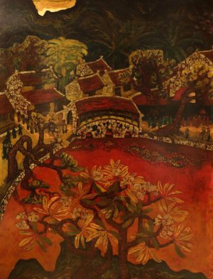 Thay Pagoda - Vietnamese Lacquer Painting by Artist Ngo Ba Cong 1