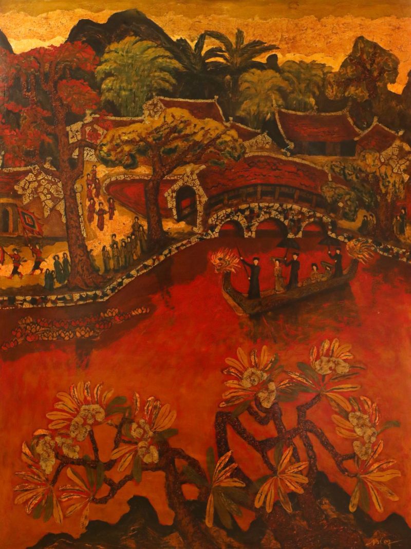 Thay Pagoda - Vietnamese Lacquer Painting by Artist Ngo Ba Cong 2