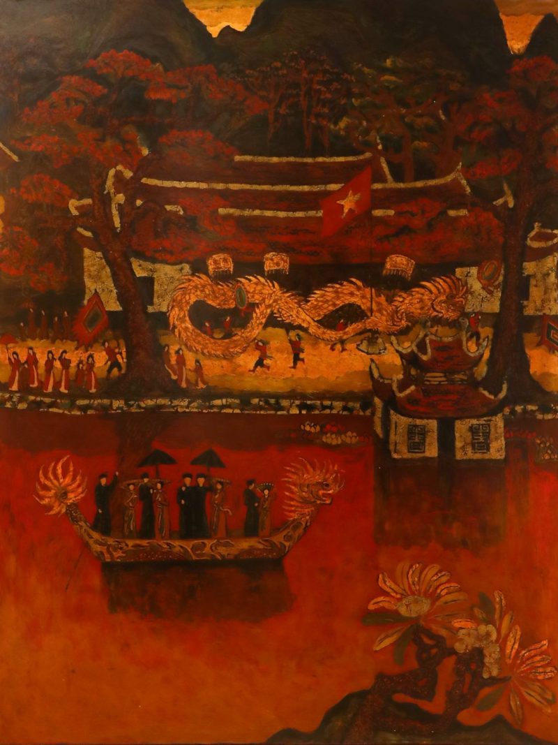 Thay Pagoda - Vietnamese Lacquer Painting by Artist Ngo Ba Cong 3
