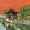 The Ancient Lotus Temple - Lacquer Painting by Artist Nguyen Van Nghia