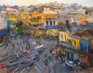 The Flow of Street - Vietnamese Oil Painting by Artist Pham Hoang Minh
