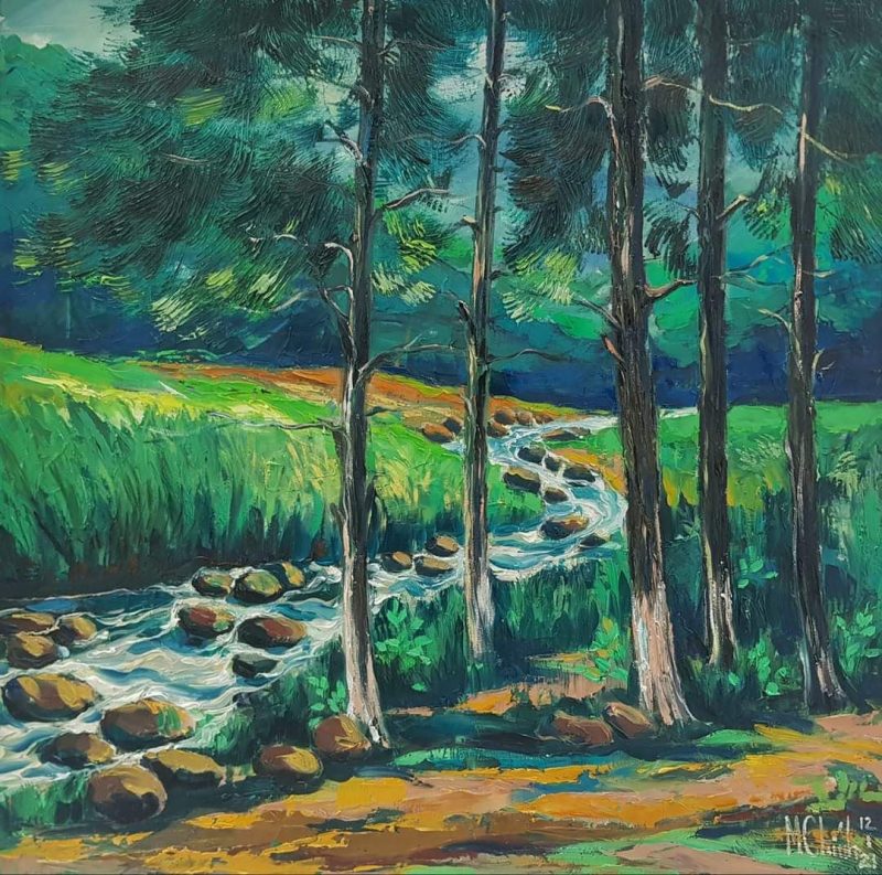 The Fountain - Vietnamese Oil Painting Landscape by Artist Minh Chinh