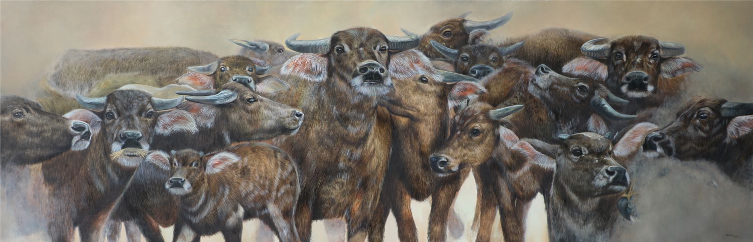 The Herd - Vietnamese Oil Painting by Artist Tran Viet Thuc