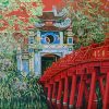 The Huc Bridge Vietnamese Lacquer painting by artist Nguyen Van Nghia