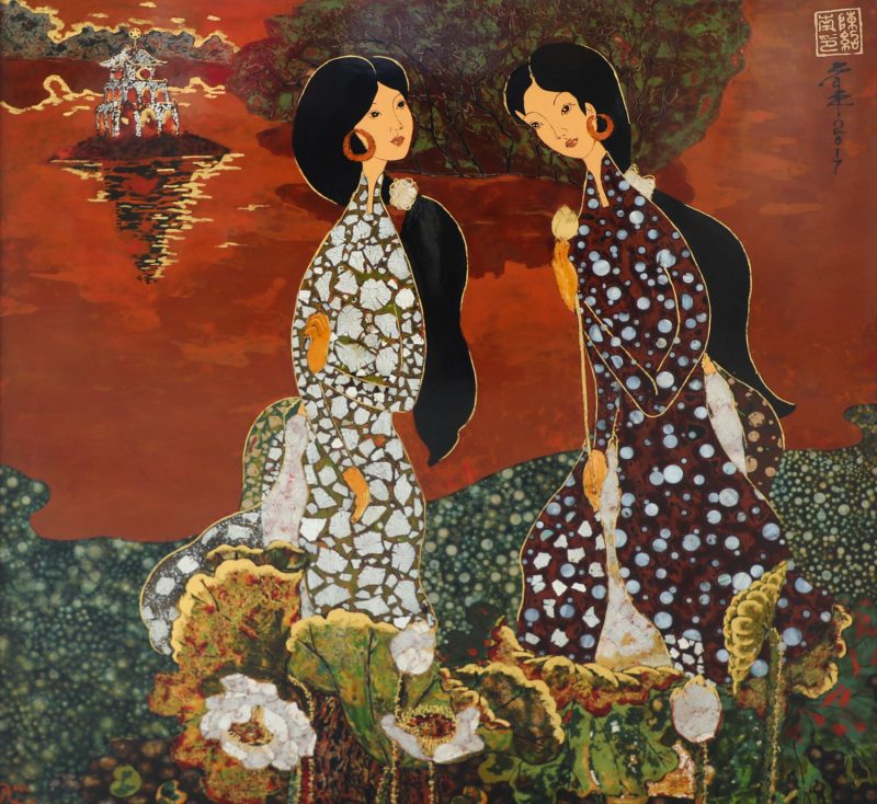 The Love of Summer - Vietnamese Lacquer Painting by Artist Tran Thieu Nam