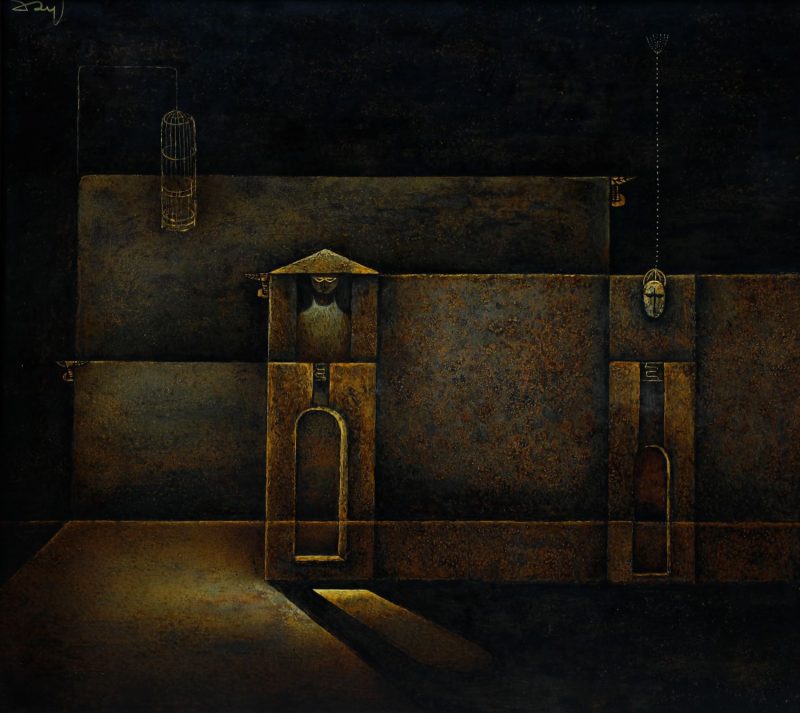 The Past Echoes IV - Vietnamese Lacquer Painting by Artist Luong Duy