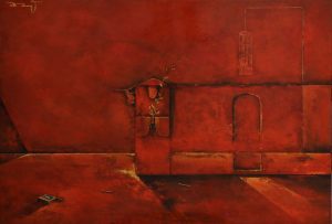 The Red Past II - Vietnamese Lacquer Painting by Artist Luong Duy