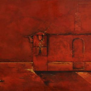The Red Past II - Vietnamese Lacquer Painting by Artist Luong Duy