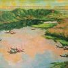 The Red River - Vietnamese Lacquer Painting by Artist Nguyen Xuan Viet