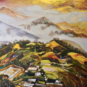 The Scene of Northwest Vietnam - Vietnamese Lacquer Painting by Artist Nguyen Binh Son