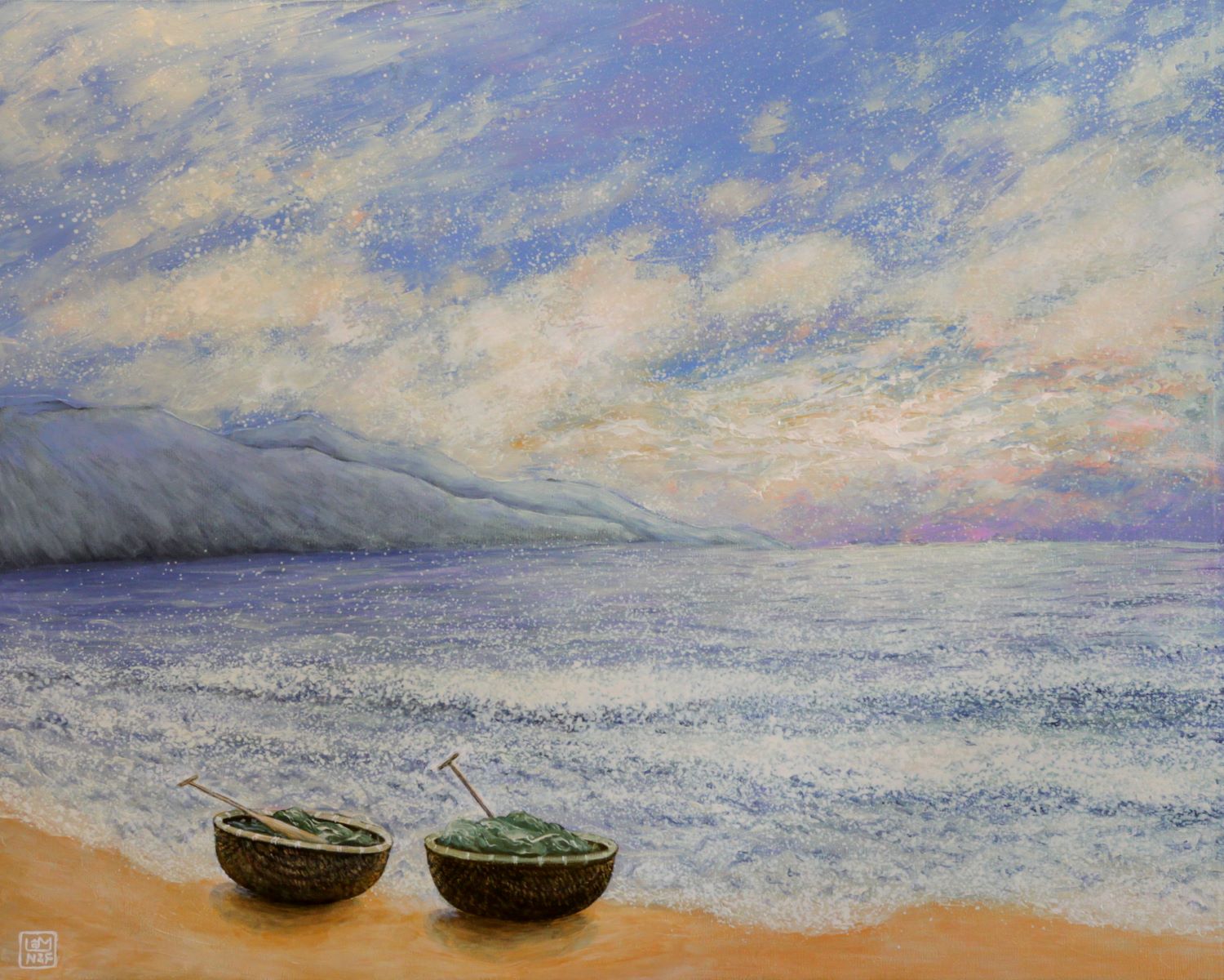 The Sea at Dawn - Vietnamese Acrylic Painting by Artist Nguyen Lam