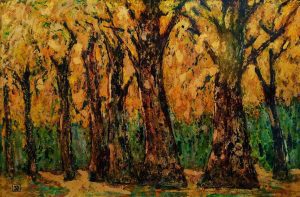 The Season of Golden Sunlight - Vietnamese Lacquer Painting by Artist Truong Trong Quyen