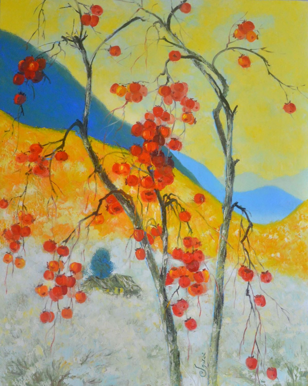 The Spring of Persimmons - Vietnamese Oil Painting by artist Dang Dinh Ngo