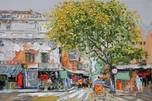 The Street Corner - Vietnamese Oil Painting by Artist Giap Van Tuan