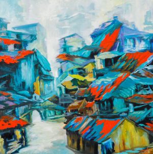 The Street I - Vietnamese Oil Painting by Artist Dau Quang Toan