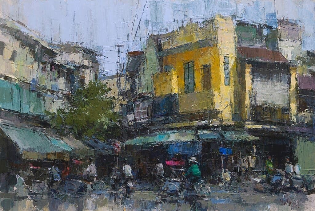 The Street after Rain - Vietnamese Oil Painting by Artist Pham Hoang Minh