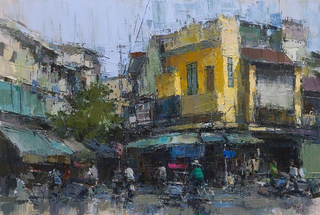 The Street after Rain Vietnamese Oil Painting by Artist Pham Hoang Minh