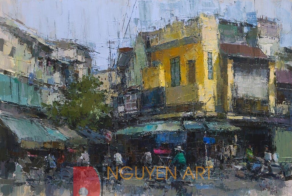 The Street after Rain Vietnamese Oil Painting by Artist Pham Hoang Minh