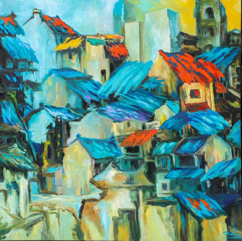 The Street in my Eyes III - Vietnamese Oil Painting by Artist Dau Quang Toan