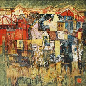 The Street of Hanoi - Vietnamese Lacquer Painting by Artist Do Khai