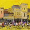 The Sunset at Street - Vietnamese Oil Painting by Artist Pham Hoang Minh