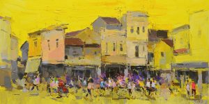 The Sunset at Street - Vietnamese Oil Painting by Artist Pham Hoang Minh