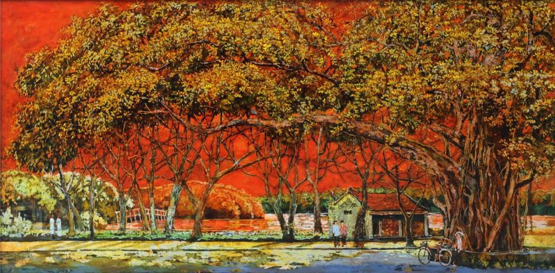 The Twilight of Orange Glow - Vietnamese Lacquer Paintings by Artist Giap Van Tuan