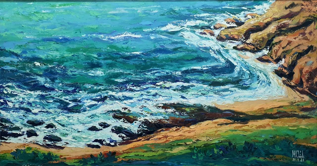 The Waves at Con Son Beach - Vietnamese Oil Painting by Artist Minh Chinh