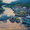 The Wharf - Vietnamese Oil Painting Landscape by Artist Minh Chinh