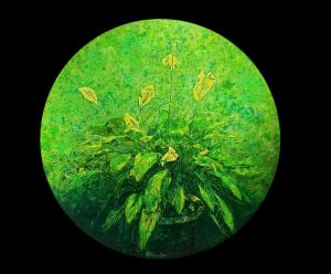 Peace Lily - Vietnamese Lacquer Painting by Artist Nguyen Thanh Chung