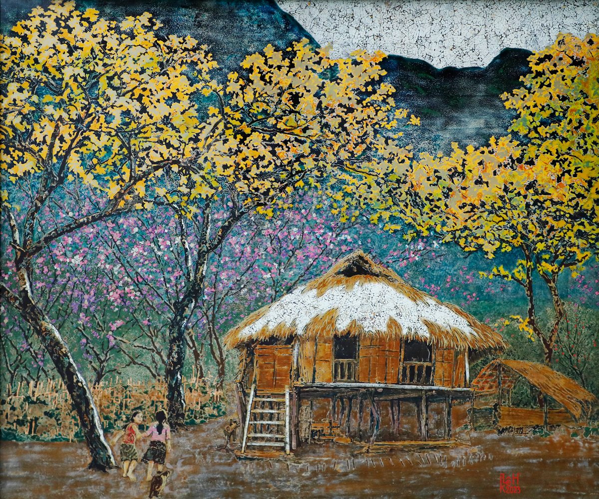 Dreamy Valley - Vietnamese Lacquer Painting by Artist Le Khanh Hieu