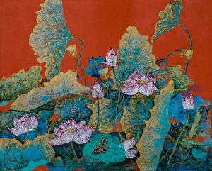 Lotus Affection - Lacquer Painting by Artist Nguyen Van Nghia