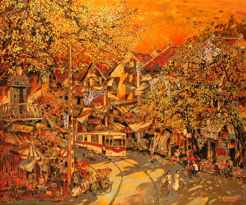 Tinkle - Vietnamese Lacquer Painting by Artist Nguyen Hong Giang