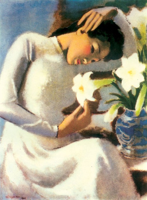 To Ngoc Van’s paintings – Young Women with a Lilies