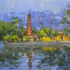 Tran Quoc Pagoda - Vietnamese Oil Paintings by Artist Pham Hoang Minh