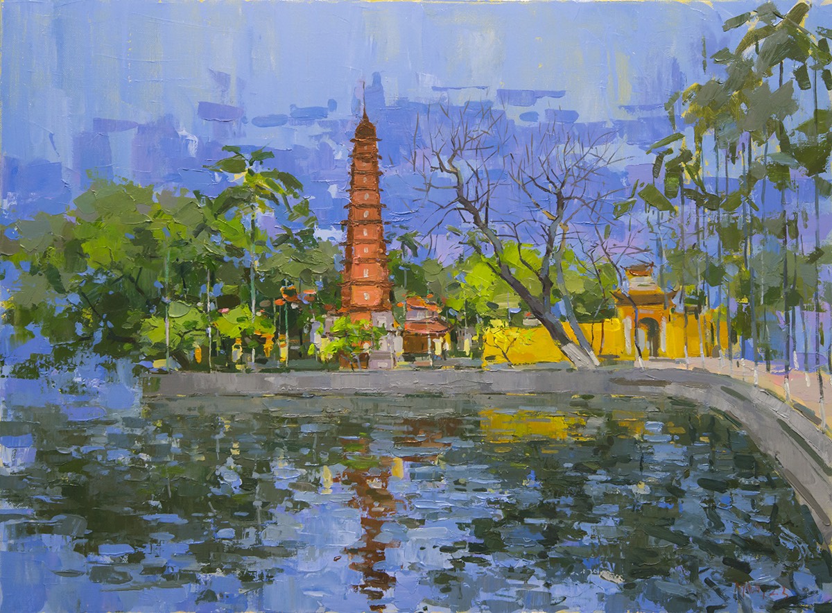Tran Quoc Pagoda - Vietnamese Oil Paintings by Artist Pham Hoang Minh