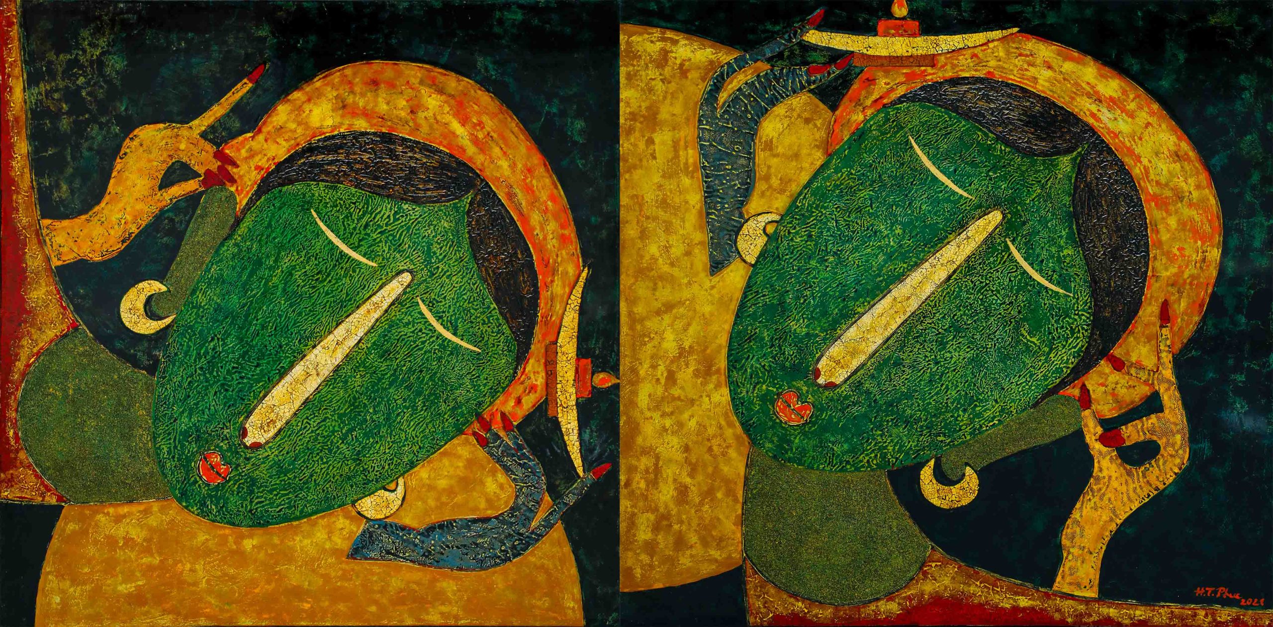 Full Moon - Vietnamese Lacquer Painting by Artist HT Phuc