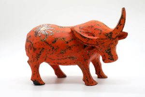 Tranquil Orange Buffalo - Vietnamese Lacquer Artworks by Artist Nguyen Tan Phat