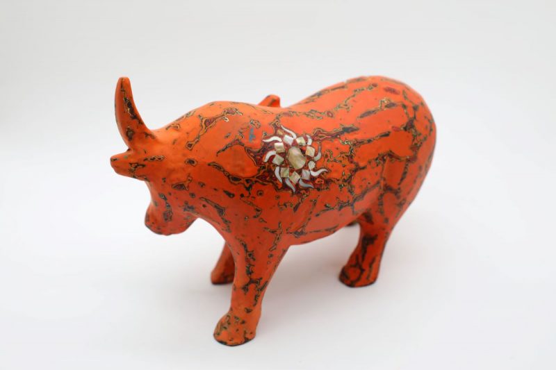 Tranquil Orange Buffalo - Vietnamese Lacquer Artworks by Artist Nguyen Tan Phat