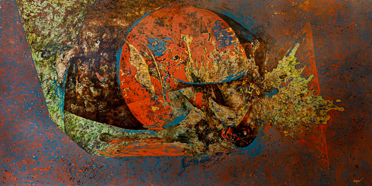 Universe Vietnamese Lacquer painting by artist Nguyen Van Nghia